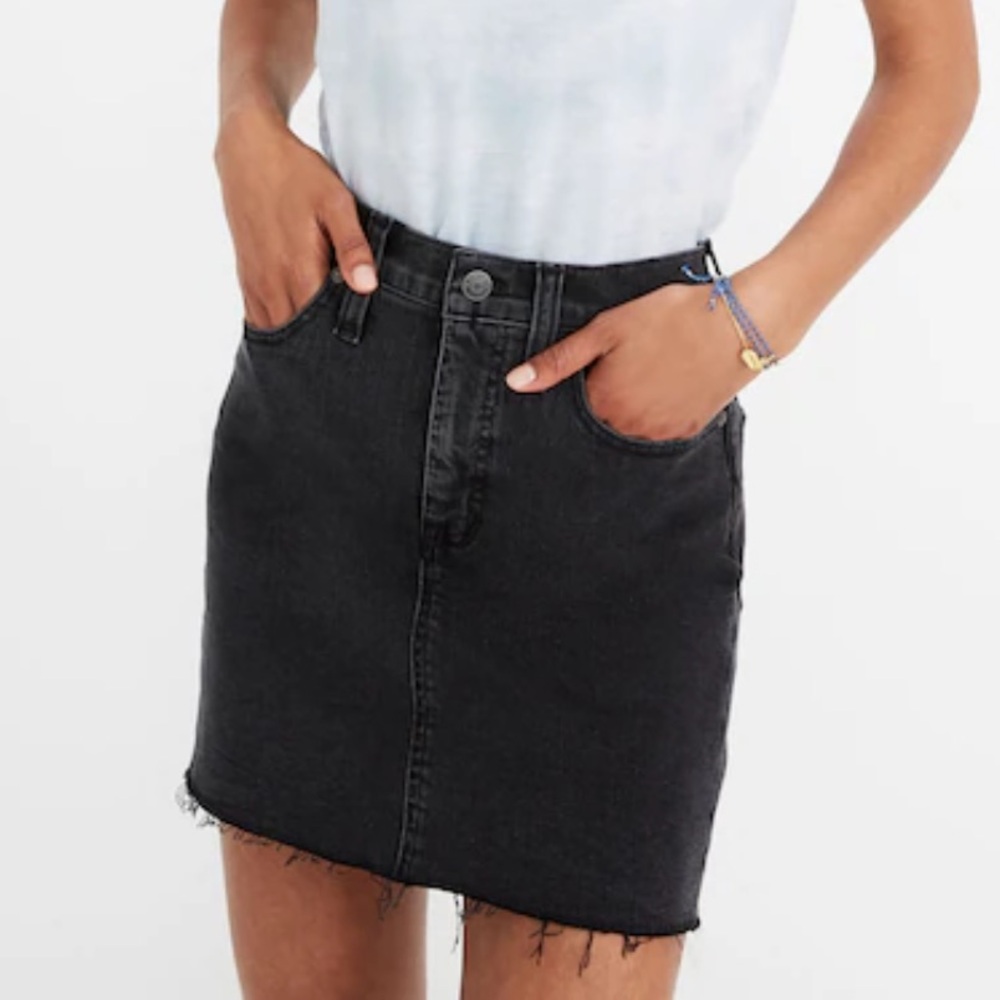 Madewell Black Denim Mini Skirt with Raw Hem
